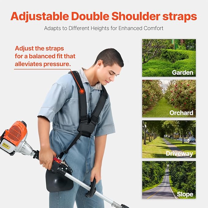 VEVOR String Trimmer, 25.2CC 2-Stroke, Gas Powered Weed Wacker, 16.9" Cordless Grass Trimmer, Multi-Functional Lawn Edger with Shoulder Strap & 3T Blade, Weed Eater for Quick Grass Cleaning