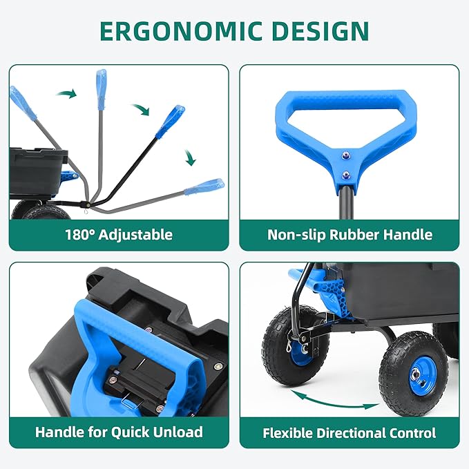 800lb Garden Dump Cart,Utility Wagon Wheelbarrows with Quick-Release System&4 Pneumatic Tires,Heavy Duty Yard Dump Wagon with Steel Frame for Yard, Farm, Garden and Holiday Hauling (Blue)