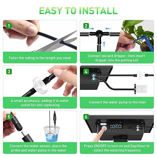 49FT Solar Drip Irrigation Kit System, 900ml/min Garden Watering System,3W 3000mAh Larger Capacity,Automatic Raised Bed Watering System for 15 Potted Plants