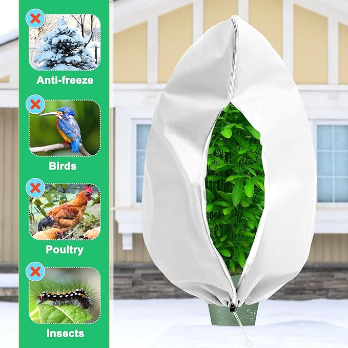 DQS 2 Pack Plant Covers Freeze Protection, 31.4" x47.2" Winter Frost Protection Blankets Frost Cloth,Suitable for Outdoor Winter Frost, Cold Weather, shrubs, Trees, Jackets, and coverings
