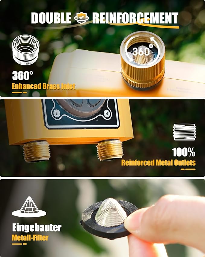 RAINPOINT WiFi Water Timer with Brass Inlet & Outlet,2 Zone WiFi Hose Timer for Lawn,WiFi Sprinkler Controller via APP/Voice Control,Automatic Watering System by Time/Weather/Quantity/Soil Moisture