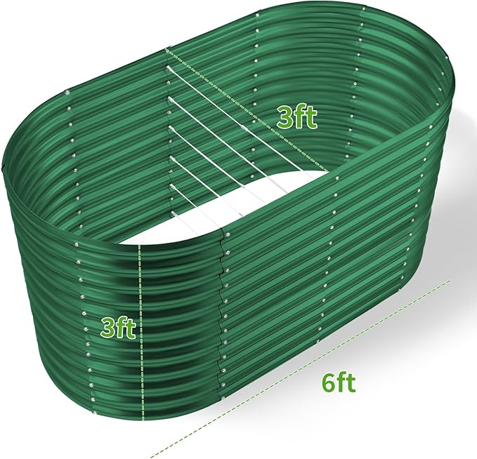 Land Guard 6x3x3ft Oval Galvanized Raised Garden Beds, Large-Capacity Metal Planter Box Outdoor, Durable Deep Raised Garden Bed 3ft Tall, Raised Beds for Gardening Vegetables, Forest Green