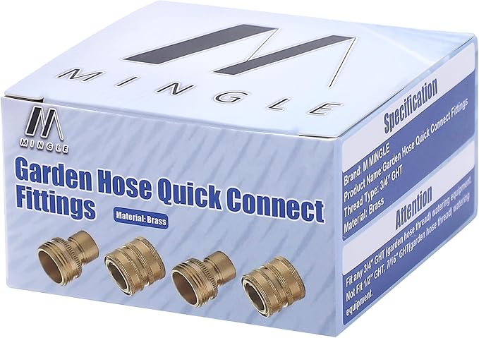M MINGLE Garden Hose Quick Connect Fittings, 3/4 Inch GHT Solid Brass, Quick Connector Set, 2-Pack