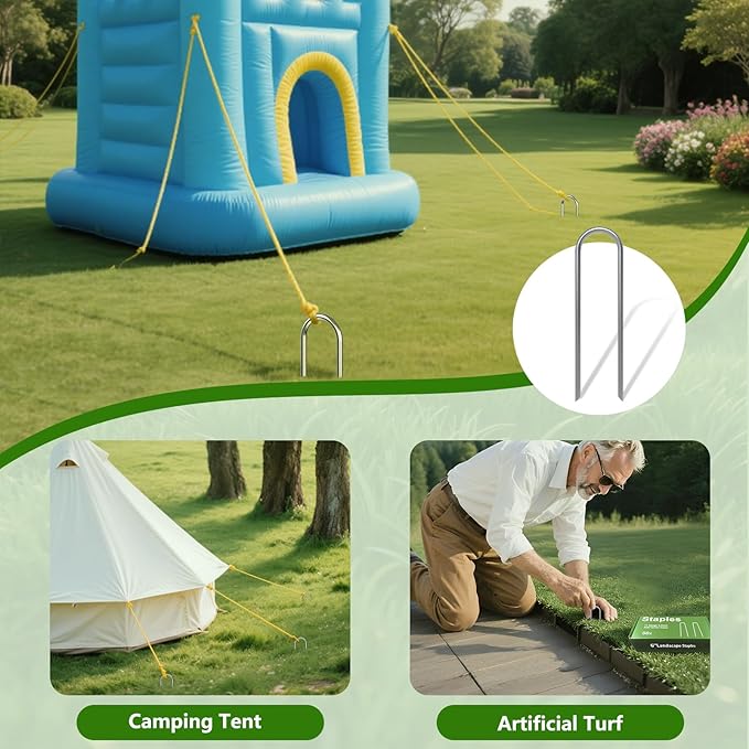 AAGUT 6 Inch Landscape Stakes 50 Pack Garden Drip Irrigation Tubing Stakes Heavy Duty 11 Gauge Galvanized Ground Staples Lawn U Hooks for Soaker Hose, Chicken Wire, Chain Link Fence, Dog Fence