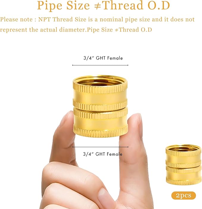 TAROSE 2 Pack Brass Garden Hose Adapter, Female to Female Hose Adapter Connector, GHT to GHT Adapter Hose Fitting,Double Female Brass Garden Hose to Pipe Fittings Connect