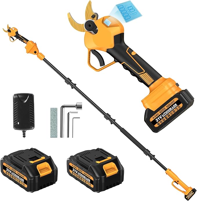 2-in-1 Pole Pruning Shears Cordless, 1.6" Cutting Diameter Electric Pruning Shears with Extension Pole, 21V 2×4.0Ah Battery Powered Pruner, 13.7FT Reach Power Pole Pruner for Tree Trimming