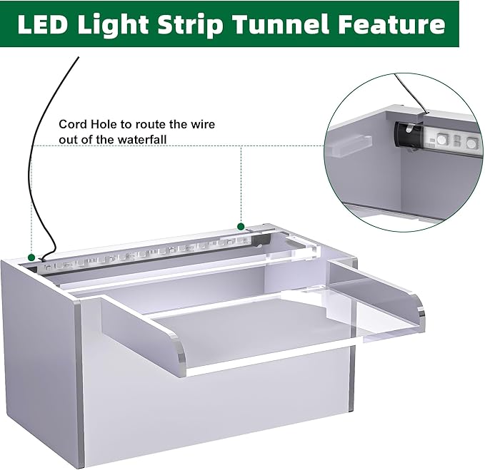 Waterfall Pool Fountain, LONGRUNNEW Transparent Acrylic Pool Waterfall Spillway, 9.06 Inches Pool Water Feature for Garden Patio, Backyard Koi Pond Decor