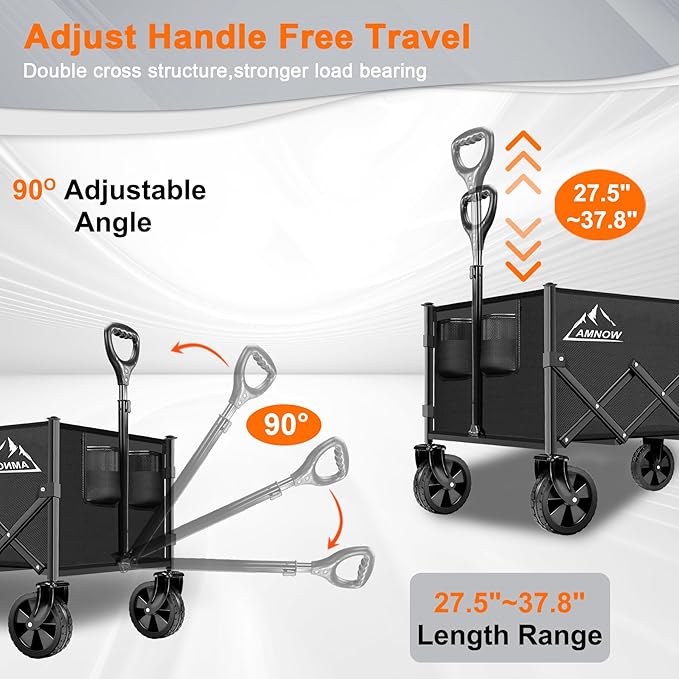 Collapsible Folding Wagon Cart, 350LBS Utility Large Capacity Cart Foldable Wagon with All Terrain Wheels, Grocery Wagons Carts for Garden Shopping Sports Camping, Black