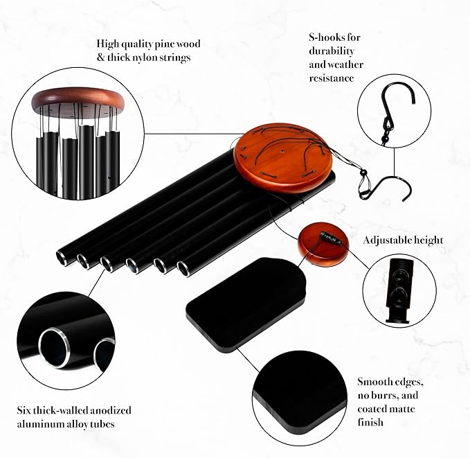 Memorial Wind Chime Personalized with Name & Date, in Loving Memory - Sympathy Gifts - Keepsake Loss of Beloved One - Listen to The Wind and Think of Me Wind Chime - Black