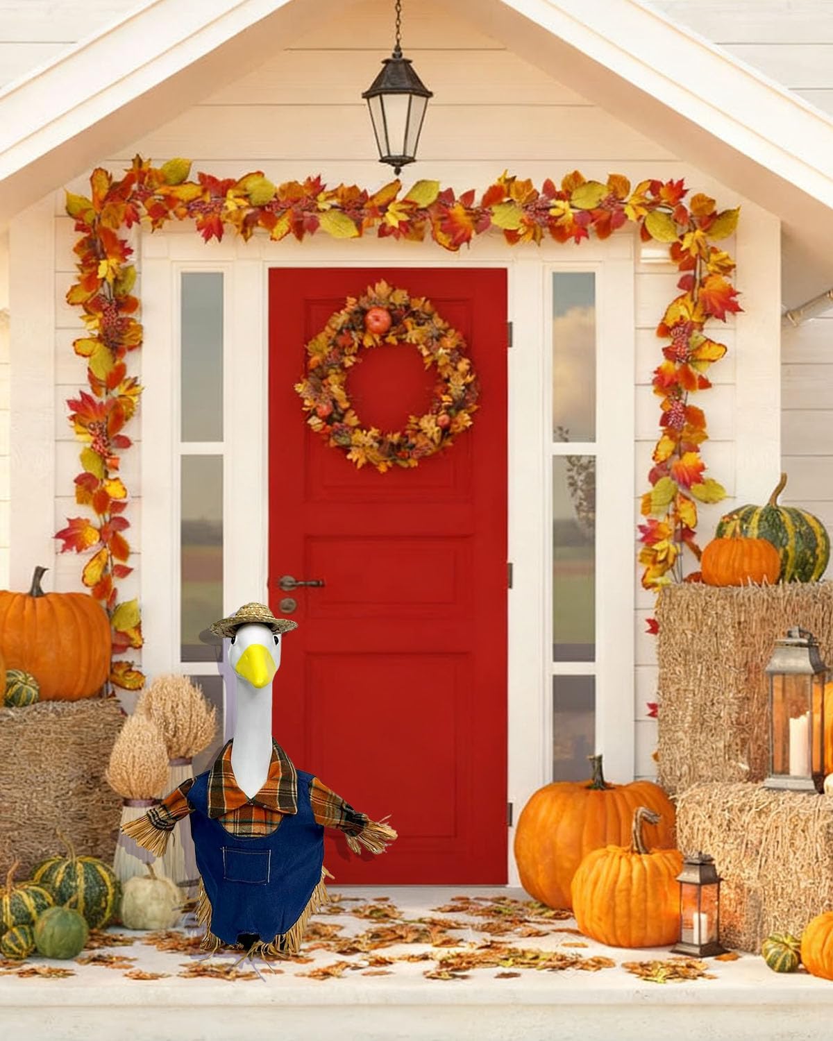 Scarecrow Porch Goose Outfits for 23 Inch Lawn Statue, 2 Pcs/Set Lawn Cement Goose Clothes for Thanksgiving Day, 23" Patio Yard Garden Geese Fall Costume Decoration