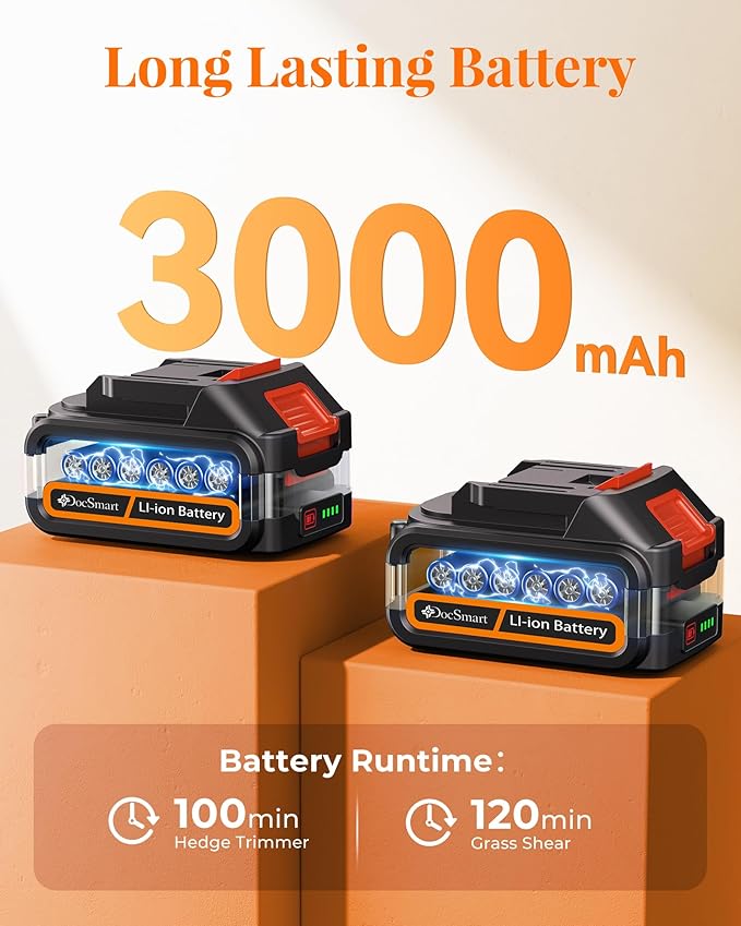 Hedge Trimmer Cordless with Battery, 2-in-1 Electric 21V Handheld Grass Shear Cutter with 2 Pack Rechargeable Battery, Mini Bush Trimmer Kit for Garden Yard Lawn Pruning, Orange