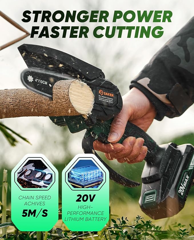 Saker Mini Chainsaw,2025 New Upgrade Electric Chainsaws,Portable Chain Saw Cordless Battery Powered,Small Handheld Chain Saws Pruning Shears Saw for Wood Tree Branches,Courtyard and Garden