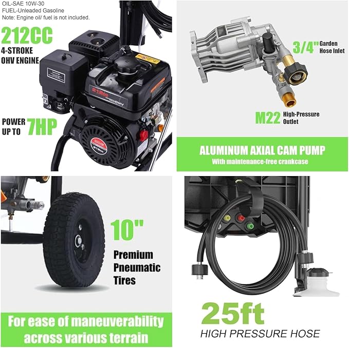 4200PSI Gas Pressure Washer 4.0GPM Gas Power Washer 212CC Gas Powered Washing Machine Commercial High Pressure Washer with 25ft Hose&5 Nozzles for Patio Garden Yard Vehicle,EPA/CARB/ETL