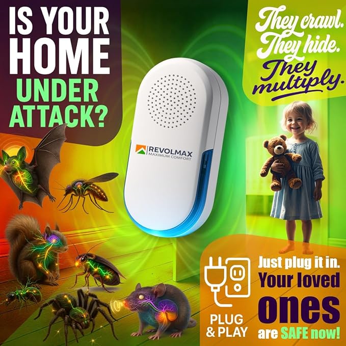 COR-E29, Ultrasonic Pest Control Repeller - Electronic & Ultrasound, Indoor Plug-in Repellent - Get rid of - Rodents, Mice, Squirrels, Bats, Insects, Bed Bugs, Ants, Fleas, Spiders, Roaches (3 Pack)