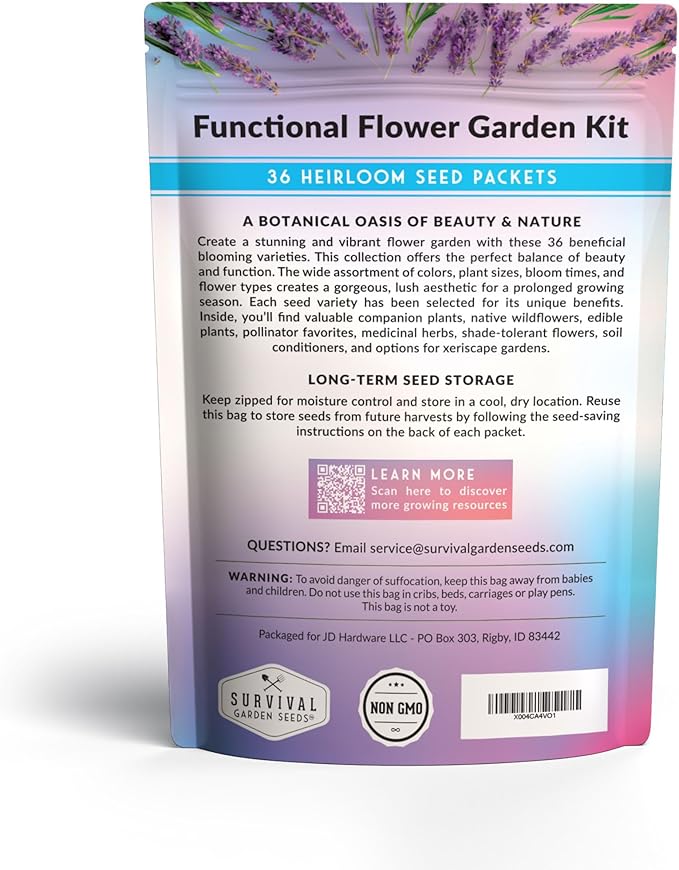 36 Variety Flower & Wildflower Seeds Garden Kit | Annual & Perennial Pollinator Mix with Cut Flowers for Bees, Butterflies & Bouquets | Non-GMO Heirloom Starter Pack – Survival Garden Seeds