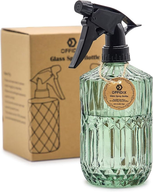 OFFIDIX Fine Mist Plant Mister,Handheld Pressure Glass Spray Bottles,0.43L/15.17oz Watering Can with Adjustable Nozzle for Outdoor Indoor Gardening and Cleaning Work(Light Green)