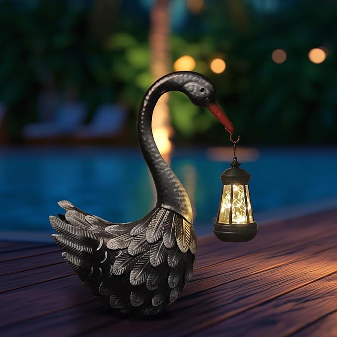 HONGLAND Solar Garden Statue Outdoor Swan Decor Bird Decor Lawn Ornament for Backyard Patio Porch Poolside(Black)