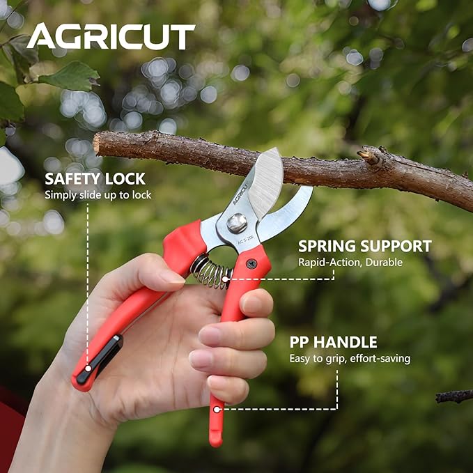 AGRICUT Pruning Shears for Gardening - 4/5 Inch Cut Capacity Bypass Pruners with High Carbon Steel Blade PP Handle Gardening Scissors Sharp Hand Clippers