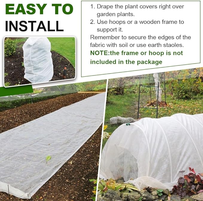 Plant Covers Freeze Protection 6.5 x 16.4 FT 1.2oz/yd² Frost Blankets for Outdoor Plants, Winter Tree Protection Cloth, Garden Frost & Heat Shield Floating Row Cover