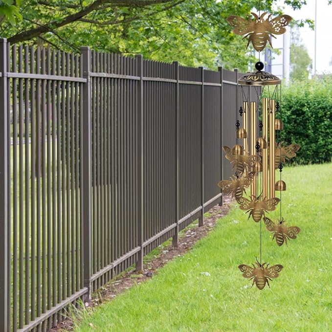 Outdoor Bee Wind Chimes Decor, Portable Wind Chime, Mobile Wind Catcher, Memorial Wind Bells with 7 Bees for Home, Yard, Patio, Trees, Garden Decoration, Valentines Gift, Festival Gift for Mom