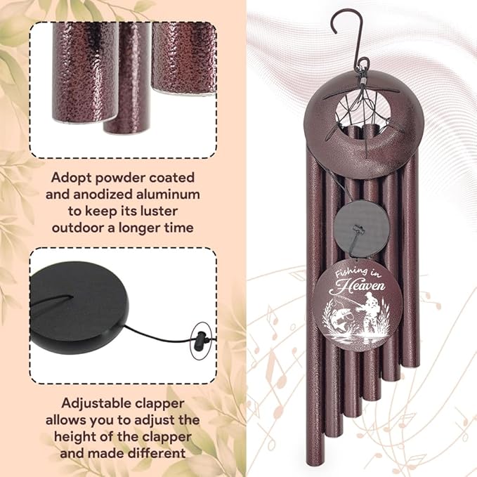 Personalized Wind Chimes, 36inch Sympathy Wind Chime, in Loving Memory for Loss of Loved Grandpa/Dad/Friends Loves Fishing, Metal Large Memorial Condolences Gifts