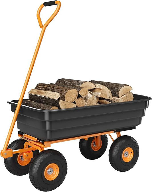 Garden Dump Cart - 1200Lb Capacity Heavy Duty Yard Utility Garden Cart with Removable Dump Bed, All-Terrain Tires & 180° Adjustable Handle for Soil, Plants, Tools