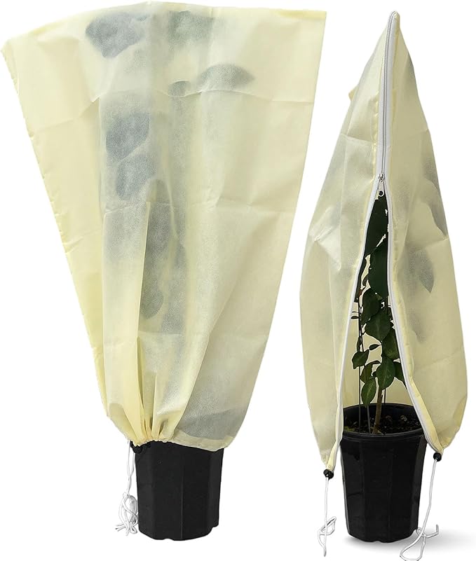 Plant Covers Freeze Protection, 2 Packs 23''W x 30''H Frost Protection Covers with Zipper & Drawstring, Winter Frost Cloth for Potted Plants, Outdoor Plant Blankets for Cold Weather