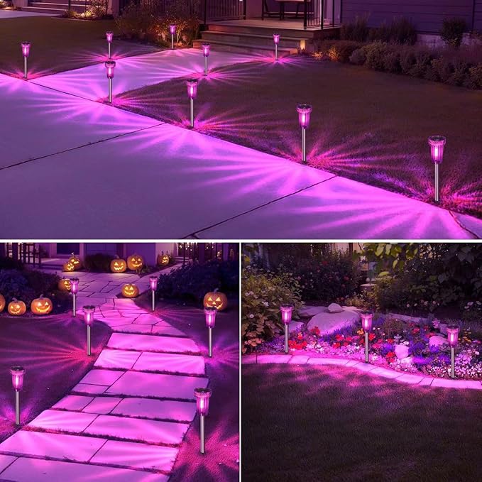 DERAYSION Halloween Solar Lights Outdoor Pathway Lights Purple LED Waterproof Yard Landscape Acrylic Lamp Auto Dusk-to-Dawn Halloween Decorations Outdoor for Path, Garden 8 Pack