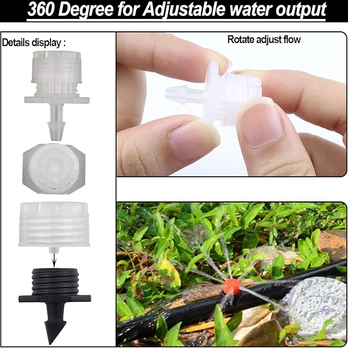 150 Pcs Adjustable Micro Drip Irrigation Sprinklers 1/4 Inch Universal 8-Hole Flow Dripper Garden Irrigation Nozzles for 4mm/7mm Tube Watering System (White)