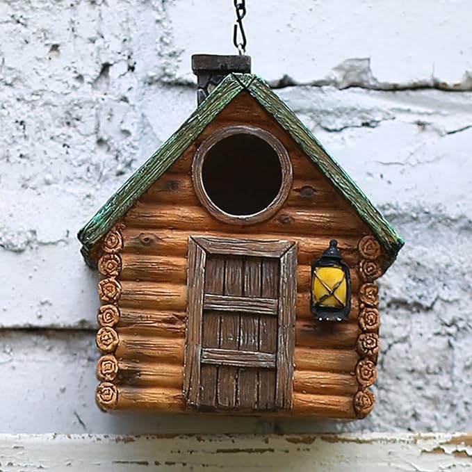 Real Wood-Look Resin Bird House – Waterproof & Durable Forest Bird Houses for Garden, Patio, Yard