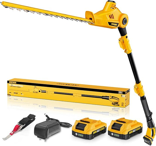 Alloyman 20V MAX Pole Hedge Trimmer,Telescoping Pole Hedge Trimmer,with 2 Packs 2.0Ah Batteries & Charger,8 Feet Hedge Trimmer for Shrubs Pruning