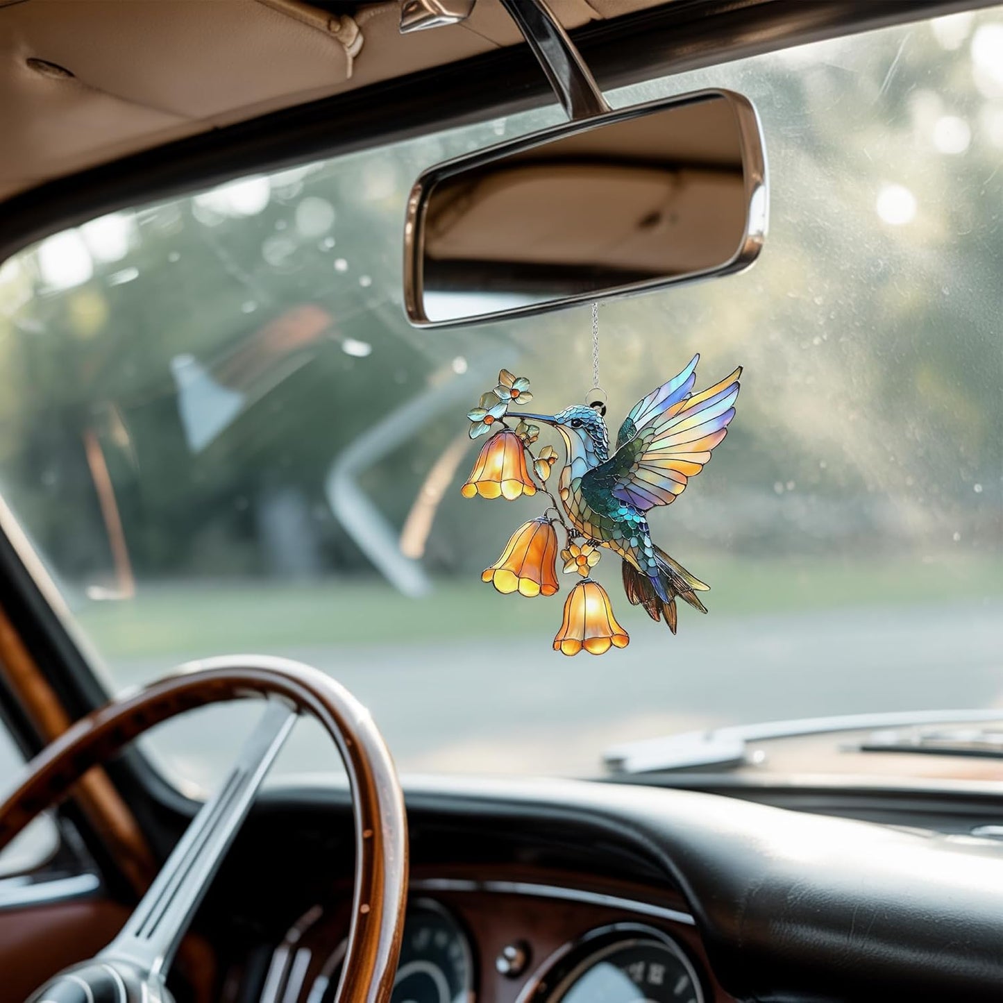 Hummingbird Flower Acrylic Suncatcher Stained Glass Effect Window Car Hanging Christmas Ornament Indoor Outdoor Decor Garden Sun Catcher Panel for Bird Lover for Women Mom Grandma