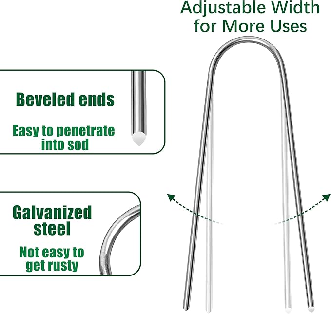 200 Pack Garden Stakes 6 Inch U-Shaped Drip Irrigation Stakes Galvanized Landscape Staples Garden Pins Ground Stakes for Soaker Hose Drip Line Tubing Yard Lawn Staples