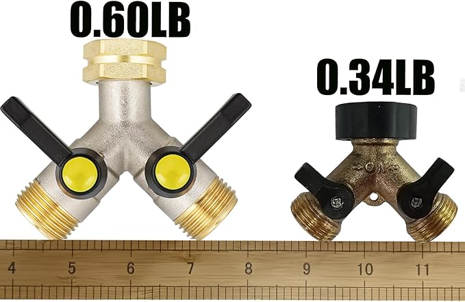 EJW Garden Hose Splitter 2-Way Heavy Duty, Y-Valve Garden Hose Faucet Splitter, 3/4” GHT Threads,Outdoor Faucet Splitter,Brass High Flow, Garden Hose Y-Splitter 2-Way,Y-Valve Full Flow Hose Splitter.