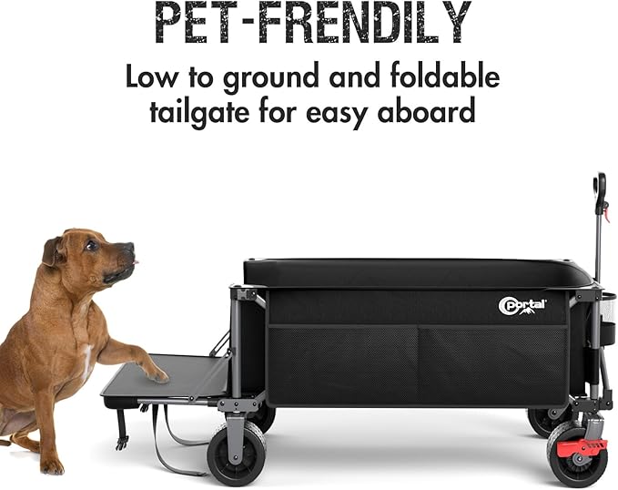 Portal 26" Extra Wide 55" Long Foldable Wagon with Tailgate, Large 600L Collapsible Wagon with Cargo Net, 500 LBs Heavy Duty Utility Cart with Big All-Terrain Wheels for Beach, Camping, Sports, Dogs