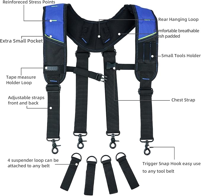 KUNN Pro Tool Belt Suspenders Padded - Durable,Comfort and Adjustable