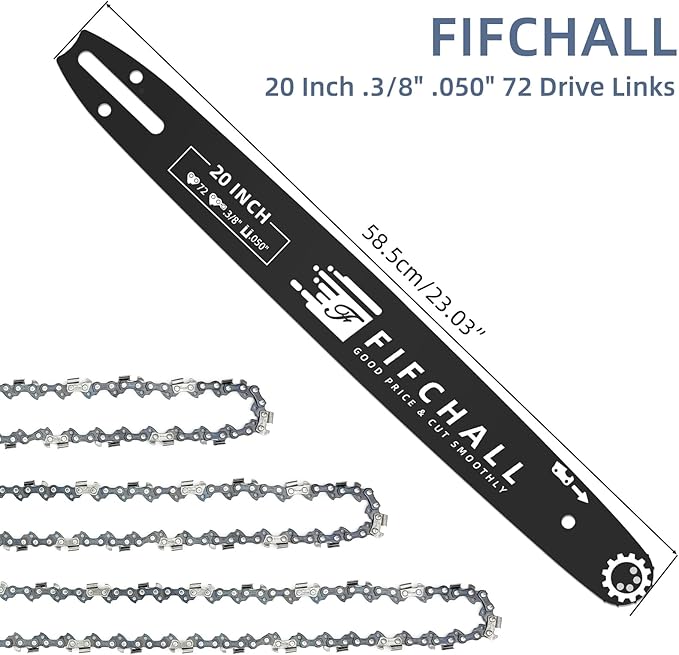 20 Inch Chainsaw Bar & Chain Combo for Husqvarna 20" 72 Drive Links 3/8" Pitch .050" Gauge Fits Husqvarna 455 Rancher 555 Rancher 570 576XP 257 365 372XP, Poulan PP5020AV PR5020 (3 Chains+ 1Bar)