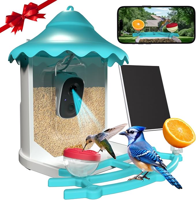 BirdsView Solar Powered Bird Feeder with 2K Ai Camera, Hummingbird Feeder, Bird House Camera, Live Alerts & Species Recognition โ Gift for Bird Lovers