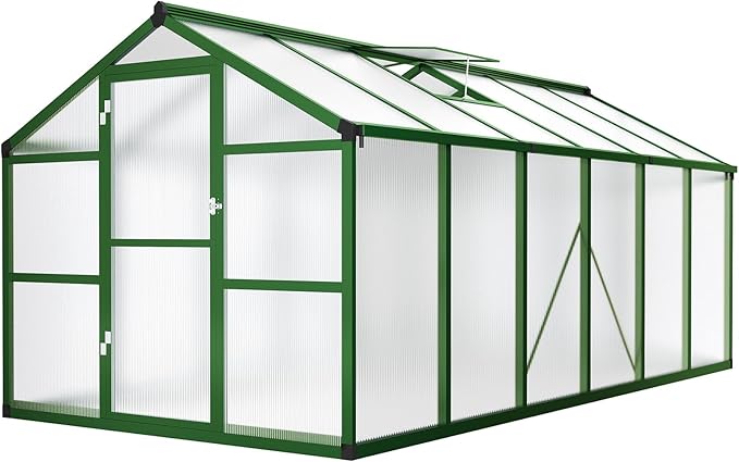 Garvee 8x12 ft Greenhouse - Aluminum Greenhouses for Outdoors, Large Polycarbonate Greenhouse with Roof Vent, Heavy Duty Walk-in Green Houses for Outside Garden, Backyard, Patio, Lawn, Easy Assembly