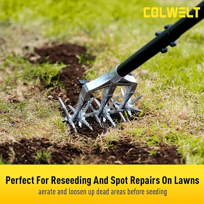 Colwelt Rotary Cultivator Garden Tool 61’’, Hand Tiller Garden Tool with Detachable Aluminum Tines, Cultivators for Gardening Soil or Reseeding Grass, Manual Cultivators & Tillers for Flowers Beds