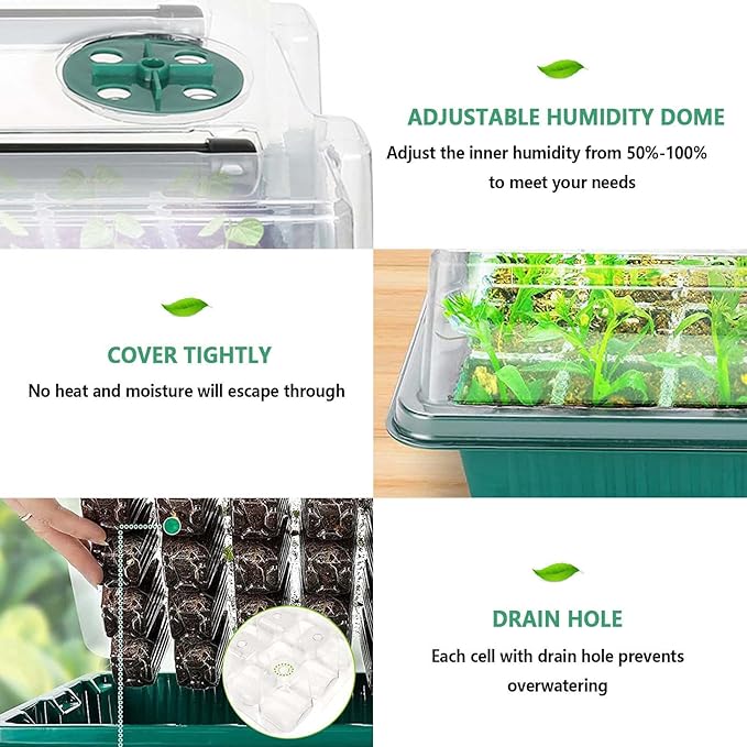 Seed Starter Tray with Grow Light, 2 Packs 80 Cells Seed Starting Kit Seedling Starter Trays with Grow Lights, Plant Germination Trays with Humidity Dome Plant Starter Kit