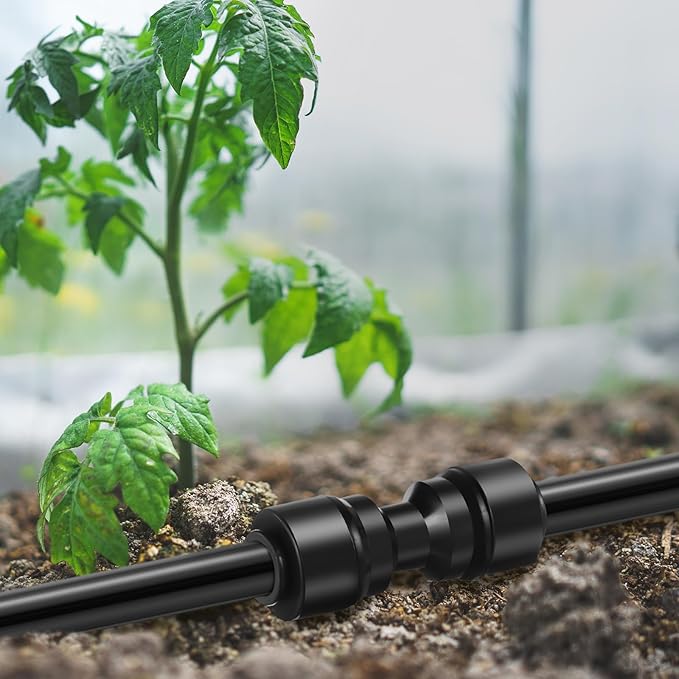 30 Pcs 1/4" Drip Irrigation Tee Connectors for Tube Quick Connect Parts Fittings for 1/4 Inch(6.35mm) Irrigation Tubing or Sprinkler(Black,Two Way Connector)