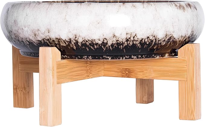 ARTKETTY Succulent Pots - 10 Inch Large Ceramic Bonsai Pots with Drainage Stand for Indoor Plants Shallow Planters Decorative Cactus Flower Plant Container Bowl