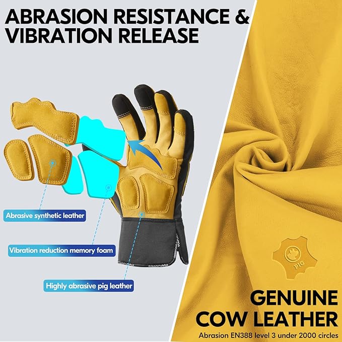 Vgo... Work Gloves for Men,Leather Safety Work Gloves,Scratch protection,Thornproof,Touchscreen(CA7777/CA7780/GA7776/PA7775)