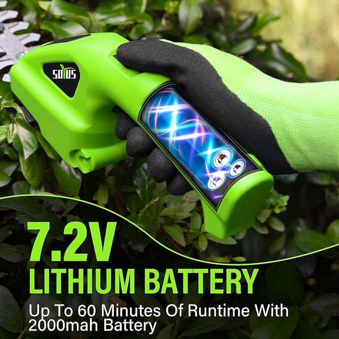 SOYUS Cordless Hedge Trimmer, 2-in-1 Handheld Hedge Trimmer, 7.2V Electric Grass Trimmer with Charger and Battery, Lightweight & Portable Grass Shear for Garden Yard Lawn