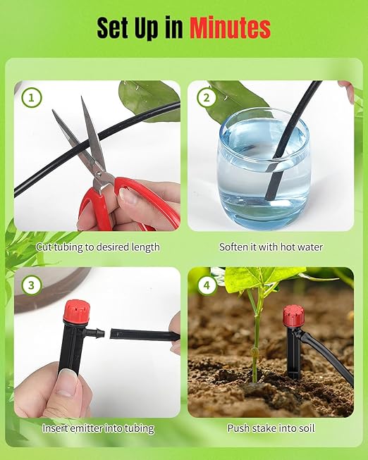 Pawfly 60 Pcs Drip Irrigation Emitters, Garden Drippers for Plants Watering System, Sprinkler Heads with Adjustable 360 Degree Water Flow, Drip Emitters for 1/4" Drip Irrigation Tubing