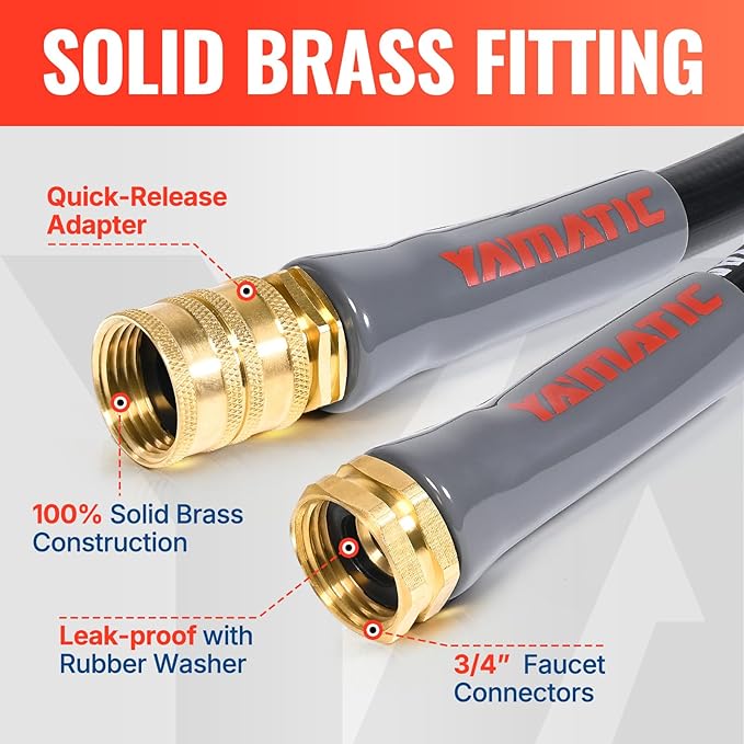 YAMATIC Female to Female Short Garden Hose 5/8 in x 3 ft, 2 in 1 Dual Use Heavy Duty Leader Hose with Solid Brass Connector, All-Weather Water Hose, Burst 300 PSI