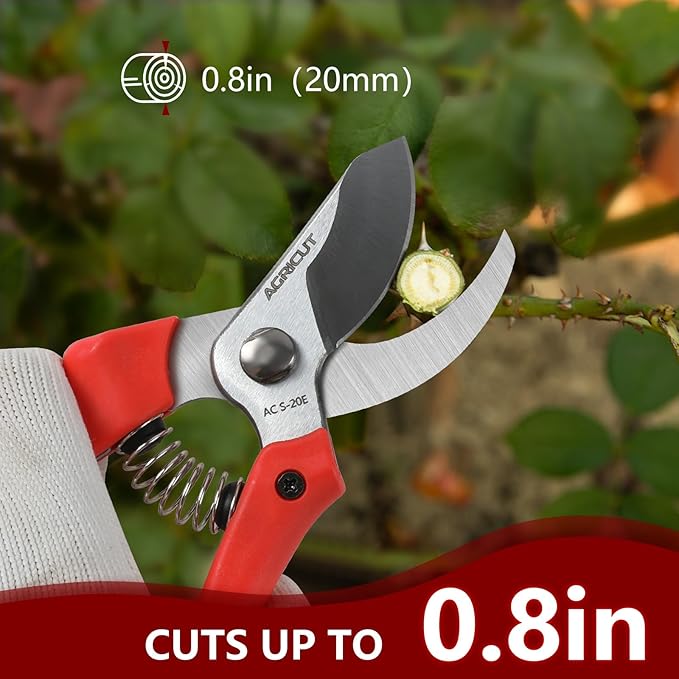 AGRICUT Pruning Shears for Gardening - 4/5 Inch Cut Capacity Bypass Pruners with High Carbon Steel Blade PP Handle Gardening Scissors Sharp Hand Clippers