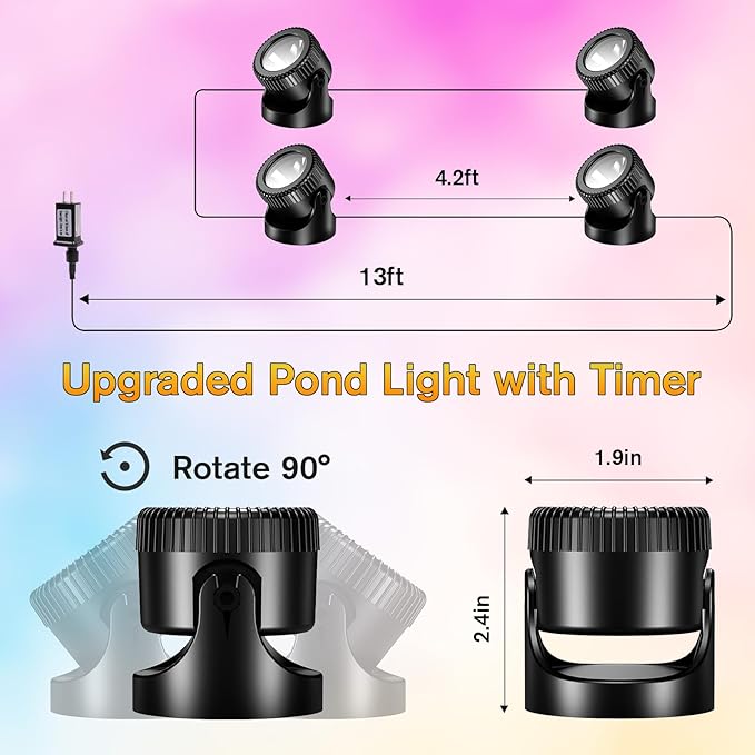 POPOSOAP RGB Underwater Pond Lights with Timer, 20 Colors Dimmable Submersible Led Fountain Lights with IP68 Waterproof, Support Remote Control for Outdoor Ponds Aquarium Garden Pool (4 Set)