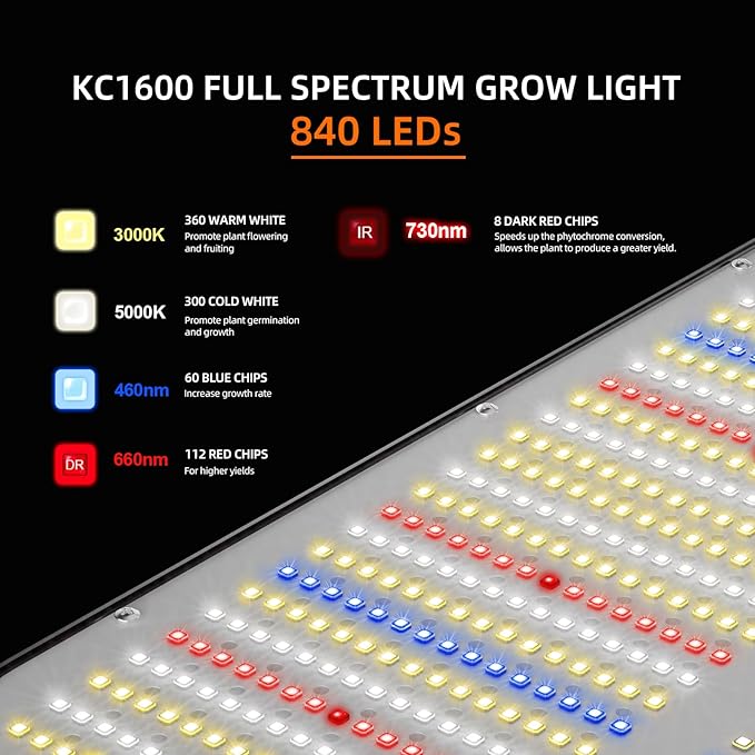 KOSCHEAL 2025 Upgrade KC1600 Dimmable Plant Grow Light: 3 Modes (Veg, Bloom, Veg+Bloom), 0-100% Dual Knob Dimming, 2.9μmol/J PAR,LM301H EVO Grow Light,Daisy Chain, Built-in Fan